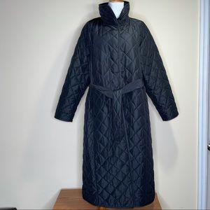 quilted belted banana sleeve coat
